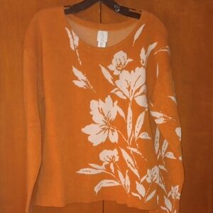 Joie Orange Floral Crew Neck Sweater